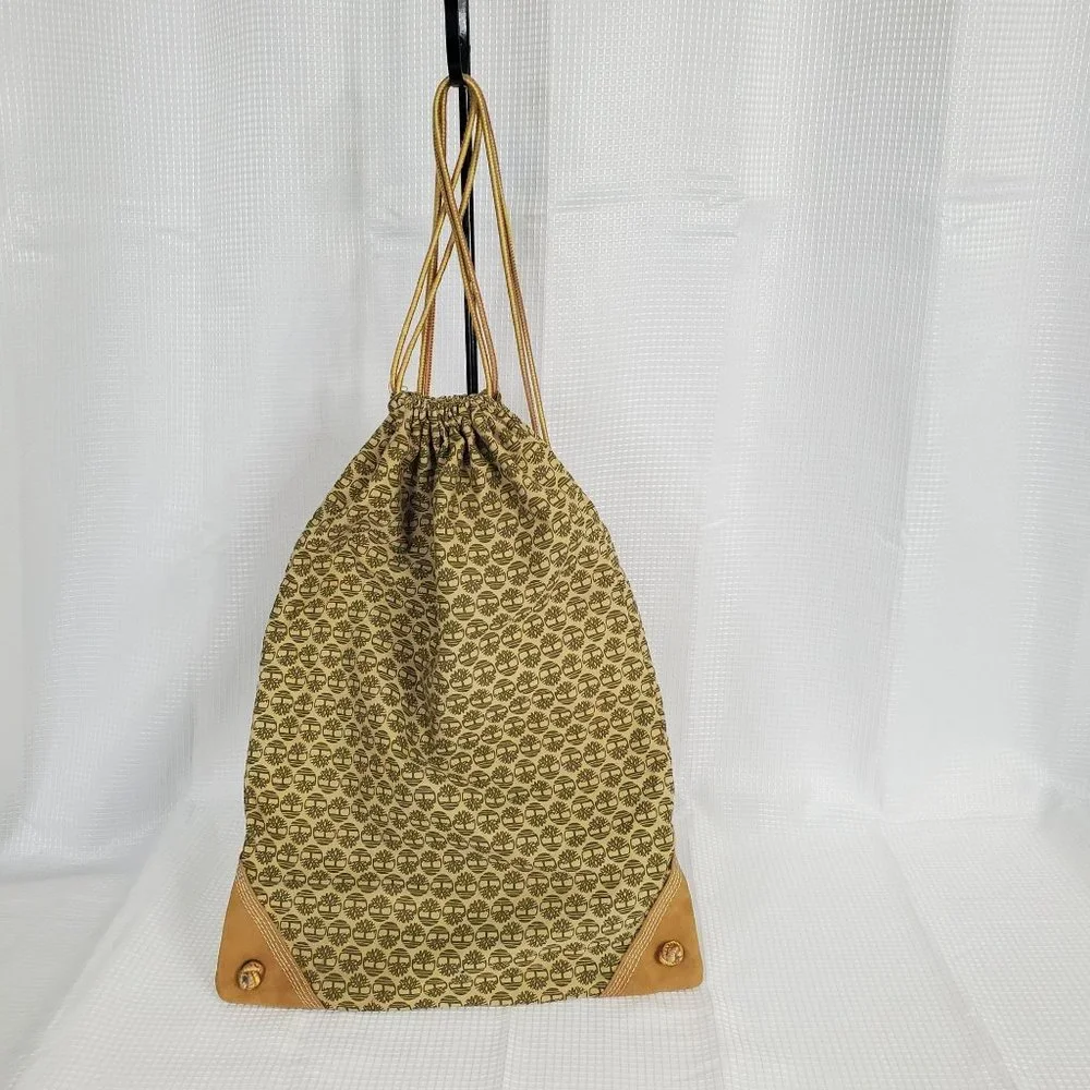 Timberland Cinch Bag Sack Duffel Pull String Canvas Drawstring Carry All Logo - Picture 6 of 9
